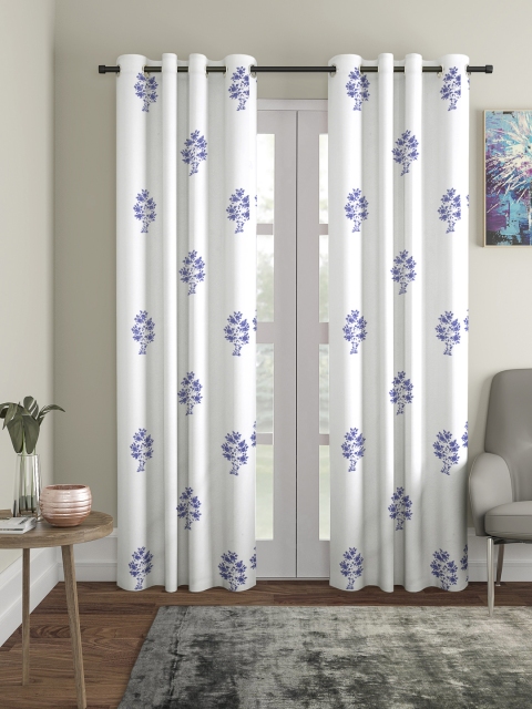 

Home Sizzler White & Blue Set of 2 Long Door Curtains
