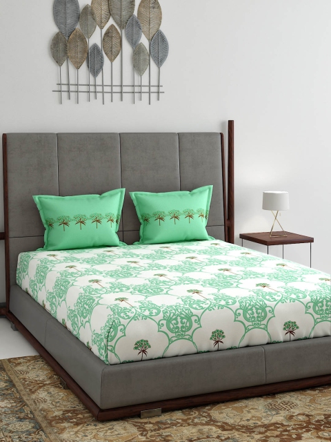 

Trident White & Green Abstract 120 TC Cotton 1 Queen Bedsheet with 2 Pillow Covers