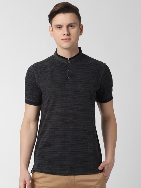 

Peter England Casuals Men Charcoal Solid Henley Neck T-shirt