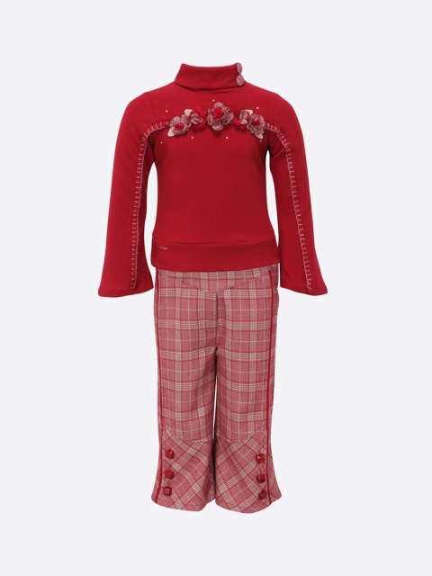 

CUTECUMBER Girls Red Solid Top with Trousers