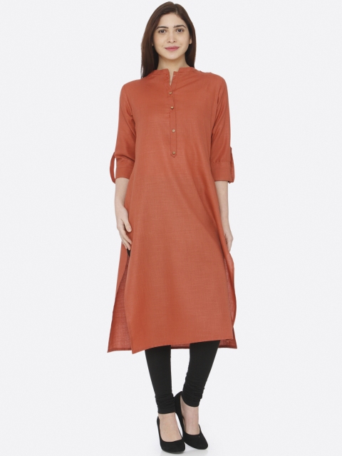

RAISIN Women Rust Red Solid Straight Kurta