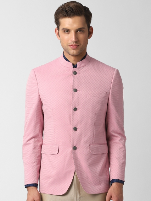 

Peter England Men Pink Self Design Slim Fit Bandhgala Blazer