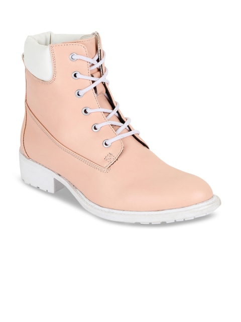 

Bruno Manetti Women Nude-Coloured & White Colourblocked High-Top Flat Boots