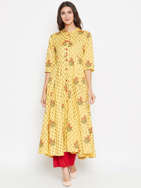 

rangeelo rajasthan Women Yellow & Red Floral Printed A-Line Kurta