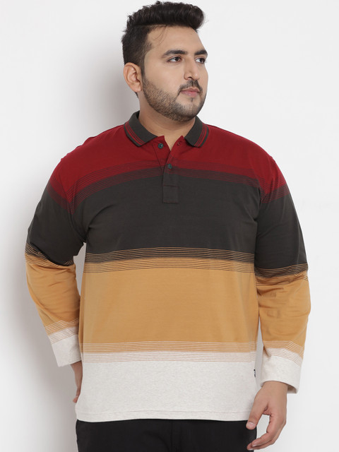 

John Pride Plus Size Men Multicoloured Colourblocked Stretchable Polo Collar T-shirt, Multi