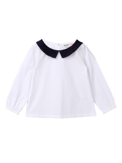 

Beebay Girls White Colourblocked Pure Cotton Shirt Style Pure Cotton Top