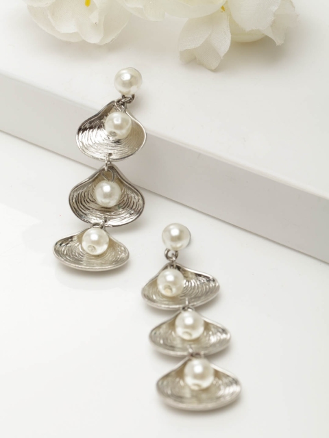 

AVANT-GARDE PARIS Silver-Toned Contemporary Drop Earrings