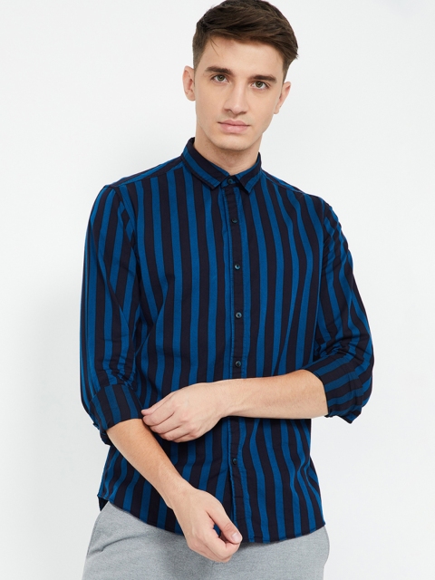 

Bossini Men Turquoise Blue & Blue Slim Fit Striped Casual Shirt