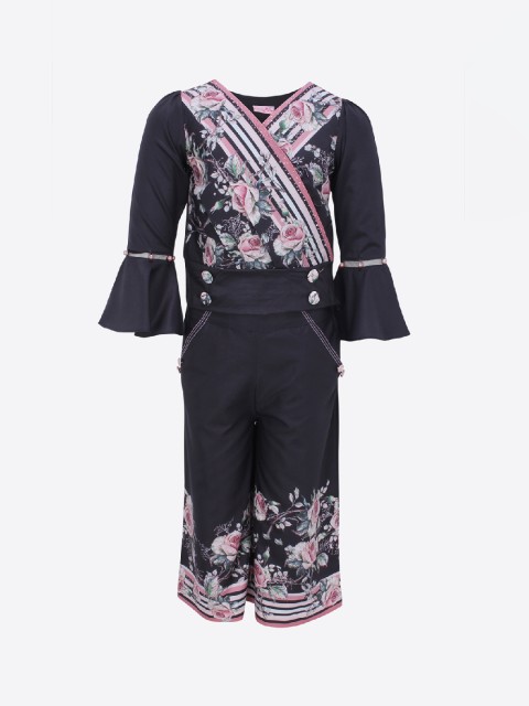 

CUTECUMBER Girls Black Printed Top with Trousers