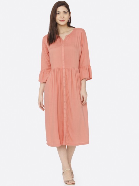 

RAISIN Women Peach-Coloured Fit and Flare Dress