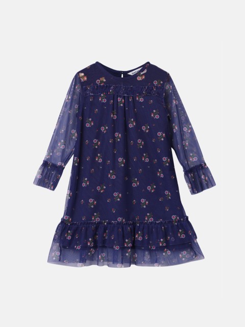 

Beebay Girls Navy Blue & White Floral Print A-Line Dress
