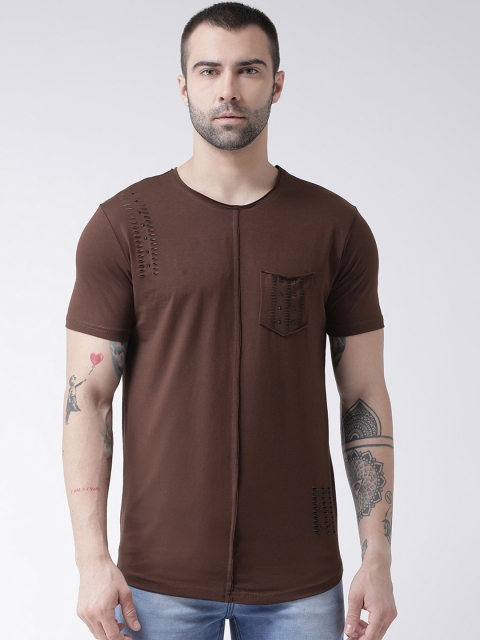 

Rex Straut Jeans Men Brown Solid Round Neck T-shirt