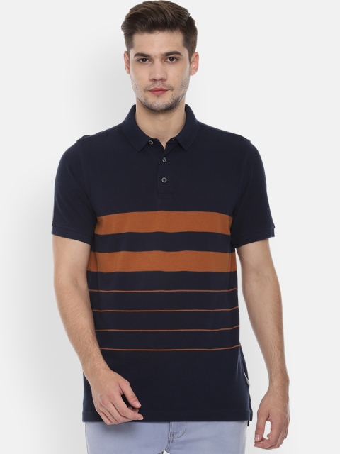 

Van Heusen Sport Men Navy Blue Striped Polo Collar T-shirt