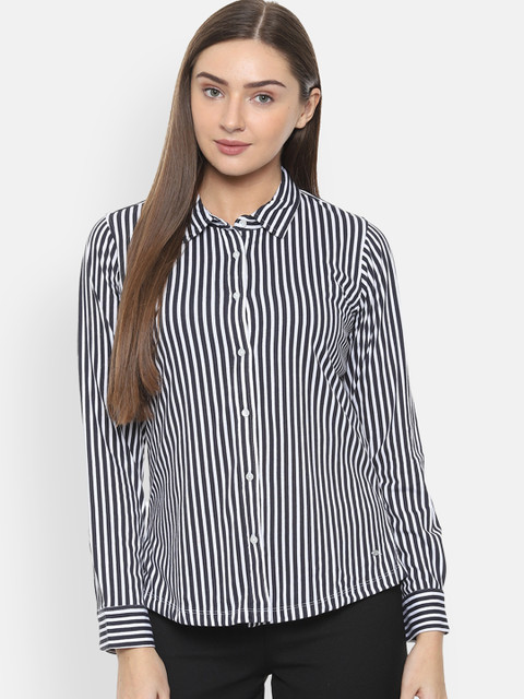 

Allen Solly Woman Women Navy Blue & White Regular Fit Striped Casual Shirt