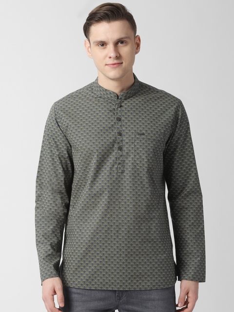 

Peter England Men Olive Green Printed Straight Kurta