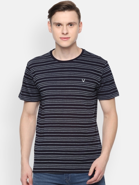 

Solly Jeans Co. Men Navy Blue & Grey Striped Round Neck T-shirt