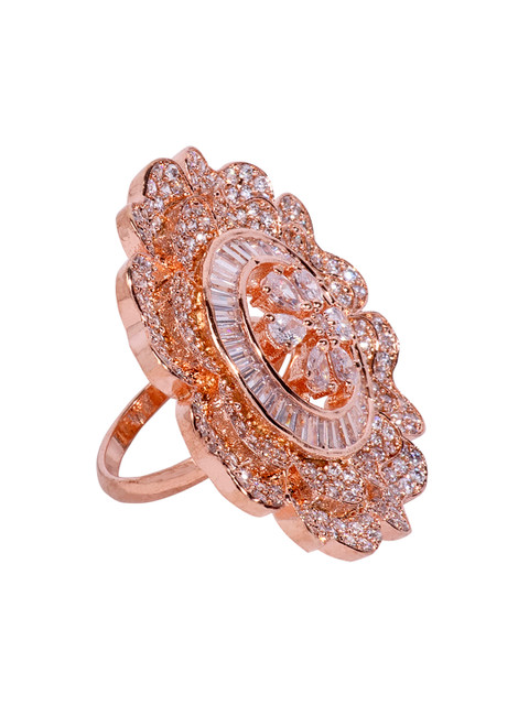

ANIKAS CREATIONS Women Rose Gold-Plated & White AD-Studded Handcrafted Adjustable Finger Ring