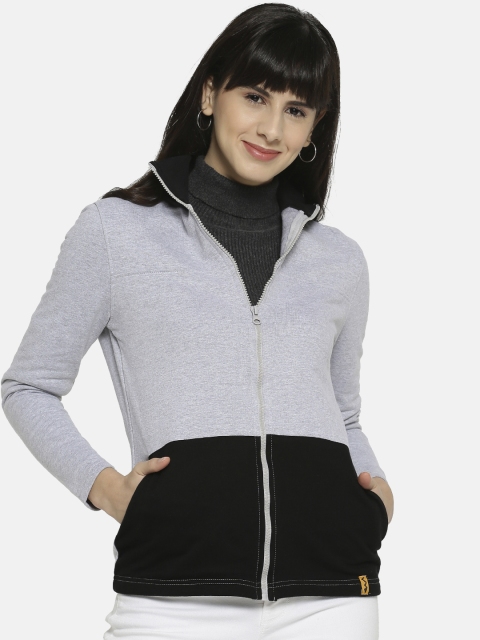 

Campus Sutra Women Grey Colourblocked Hooded Sweatshirt