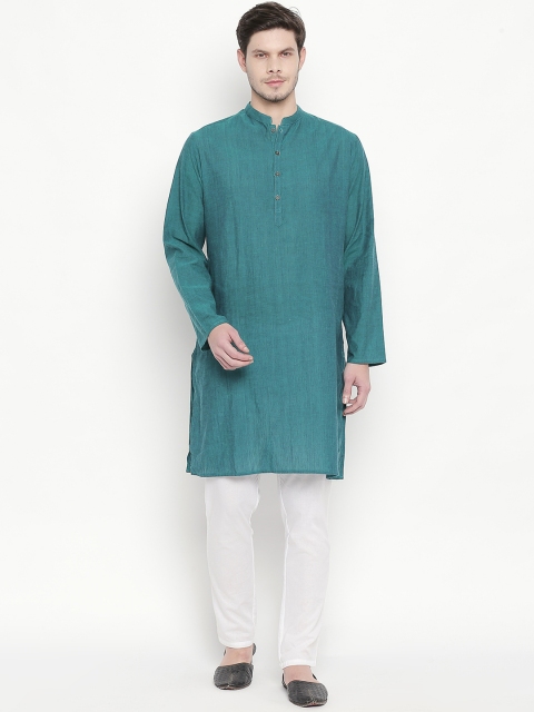 

indus route by Pantaloons Men Teal Blue Solid Straight Kurta