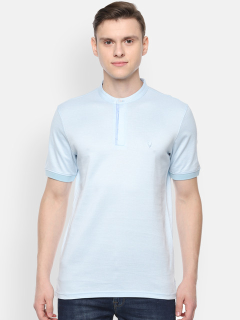 

Allen Solly Men Blue Solid Mandarin Collar T-shirt