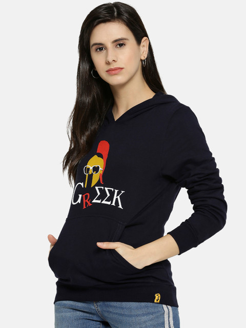 

Campus Sutra Women Blue Printed Hooded Sweatshirt