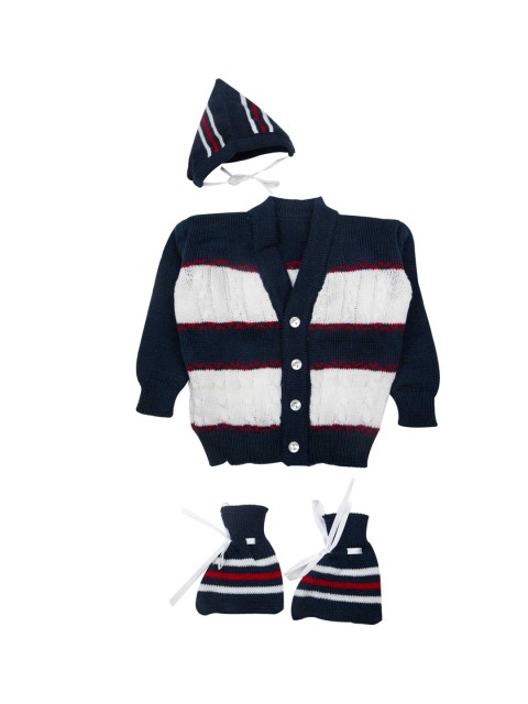 

MeeMee Unisex Navy Blue & White Colourblocked Sweater