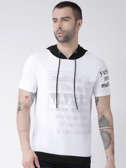

Rex Straut Jeans Men White Printed Hood T-shirt