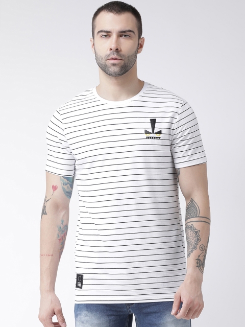 

Rex Straut Jeans Men White Striped Round Neck T-shirt