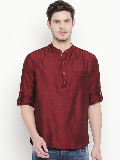 

indus route by Pantaloons Men Maroon Solid Straight Kurta