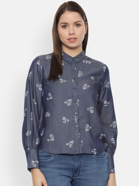 

Van Heusen Woman Women Blue & White Regular Fit Printed Casual Shirt