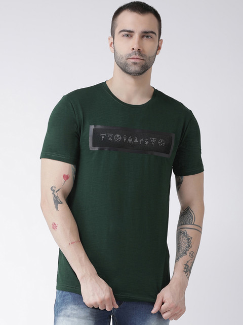 

Rex Straut Jeans Men Green Printed Round Neck T-shirt