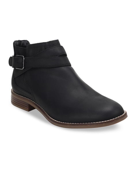 

Clarks Women Black Camzin Hale Solid Leather Mid-Top Flat Boots