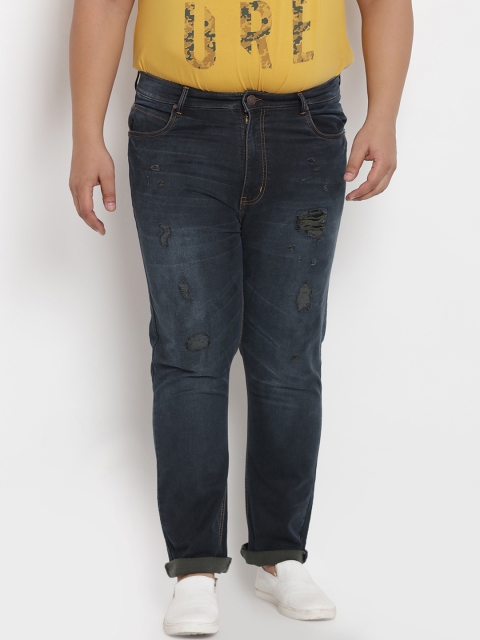 

John Pride Plus Size Men Blue Regular Fit Mid-Rise Mildly Distressed Stretchable Jeans