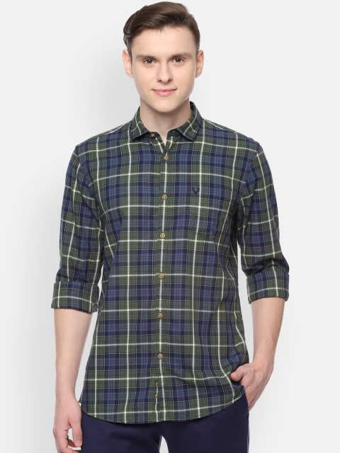 

Solly Jeans Co. Men Olive Green & Blue Slim Fit Checked Casual Shirt