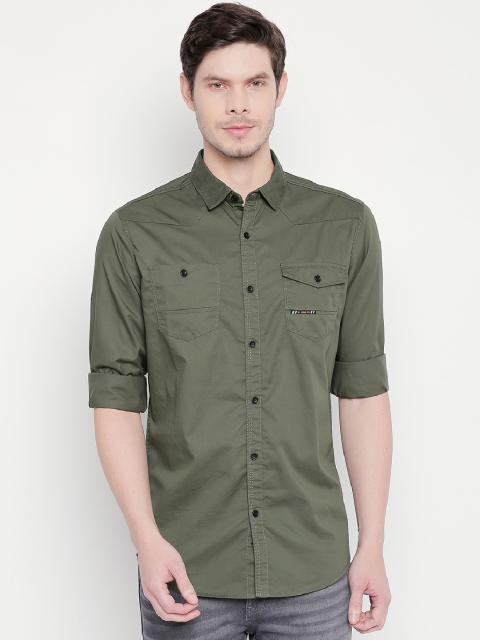 

SF JEANS by Pantaloons Men Olive Green Slim Fit Solid Casual Shirt