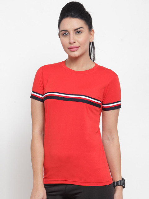 

Boston Club Women Red Striped Round Neck T-shirt