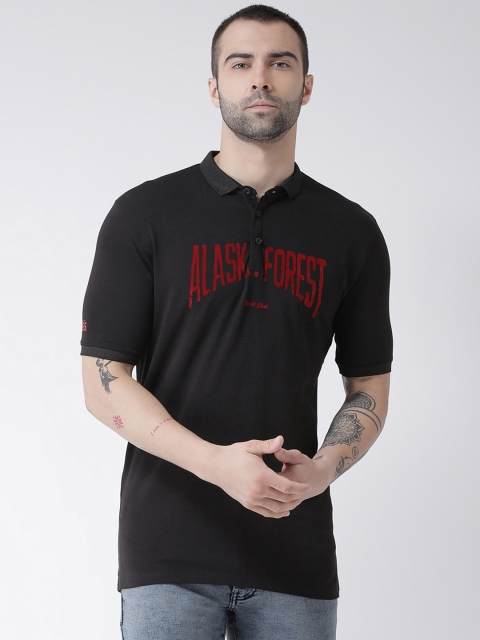 

Rex Straut Jeans Men Black Printed Polo Collar T-shirt