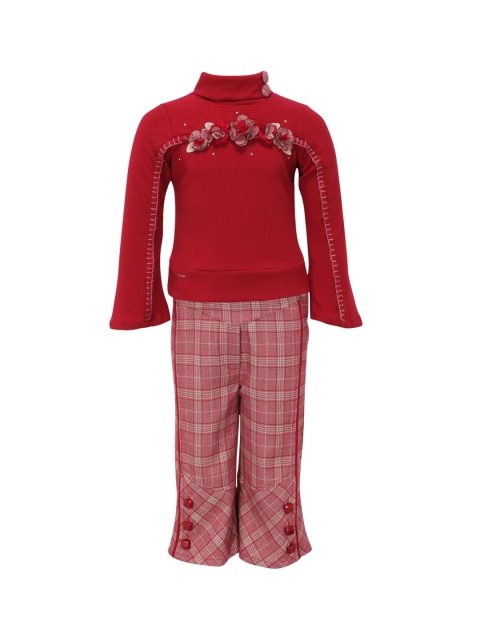 

CUTECUMBER Girls Red Solid Top with Trousers