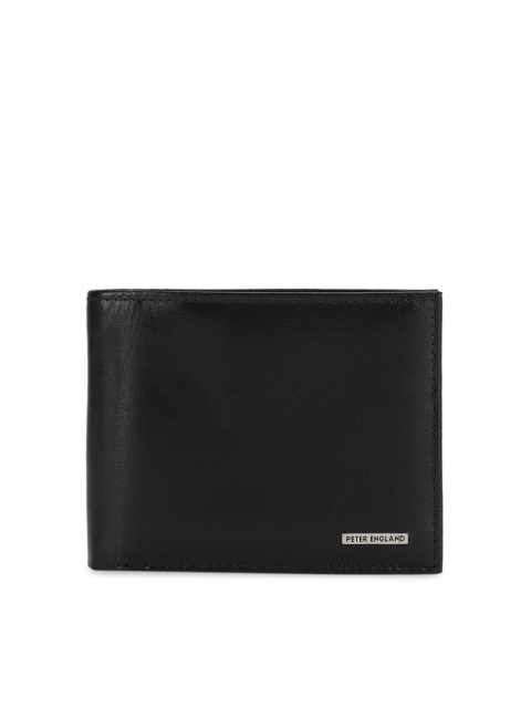 

Peter England Men Black Solid Two Fold Leather Wallet