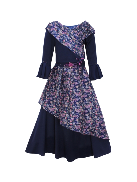 

CUTECUMBER Girls Navy Blue & Multicoloured Printed Top with Skirt