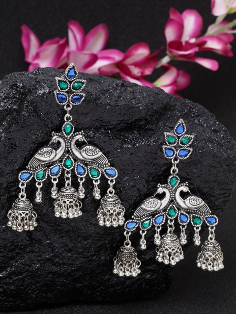 

Moedbuille Blue & Green Peacock Shaped Drop Earrings