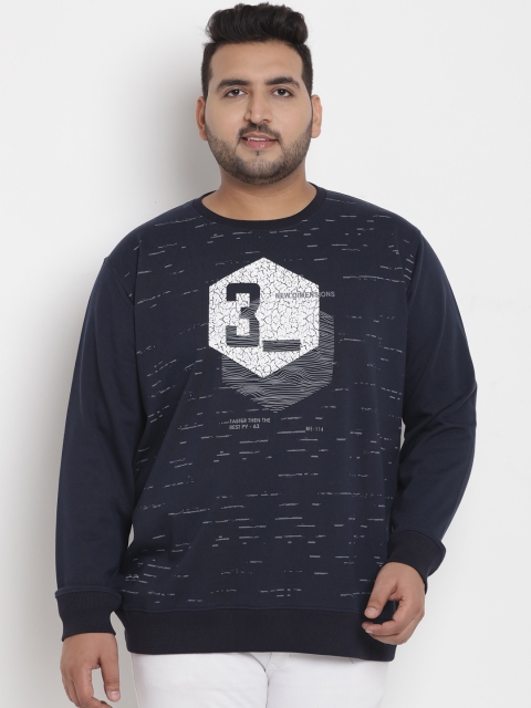 

John Pride Plus Size Men Navy Blue Printed Sweatshirt