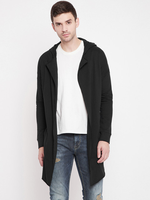 

PUNK Men Black Solid Hooded Longline Shrug