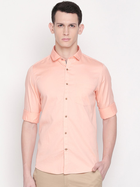 

Solemio Men Peach-Coloured Regular Fit Solid Casual Shirt