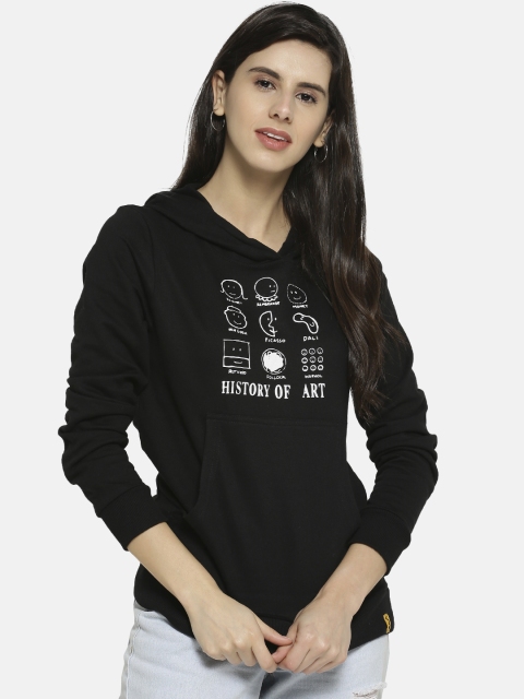 

Campus Sutra Women Black Solid Hooded Sweatshirt