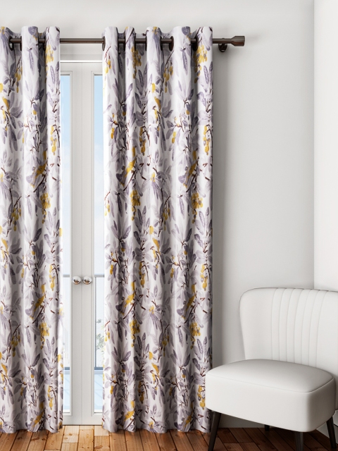 

URBAN DREAM White & Grey Floral Print Single Long Door Curtain