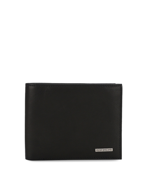 

Peter England Men Black Solid Two Fold Leather Wallet