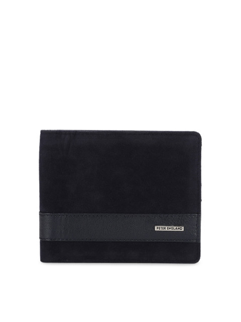 

Peter England Men Navy Blue Solid Two Fold Leather Wallet
