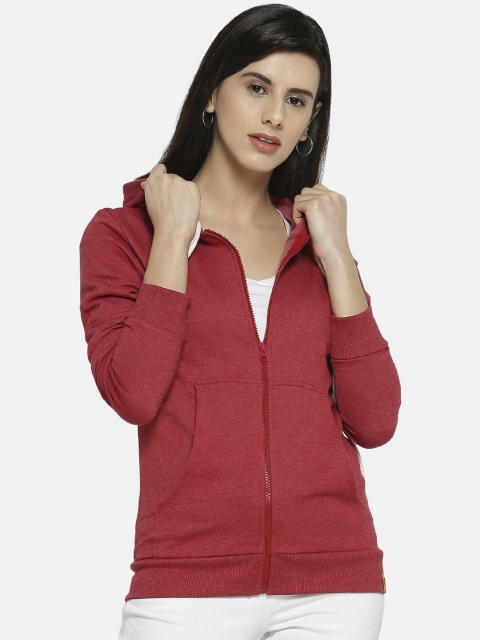 

Campus Sutra Women Maroon Solid Hooded Sweatshirt