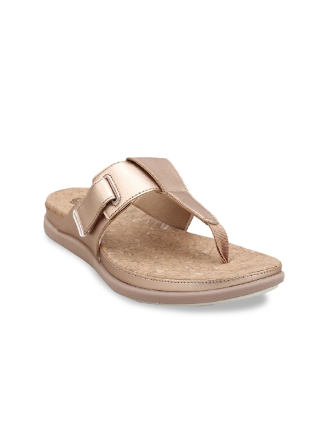 

Clarks Women Gold-Toned Solid T-Strap Flats